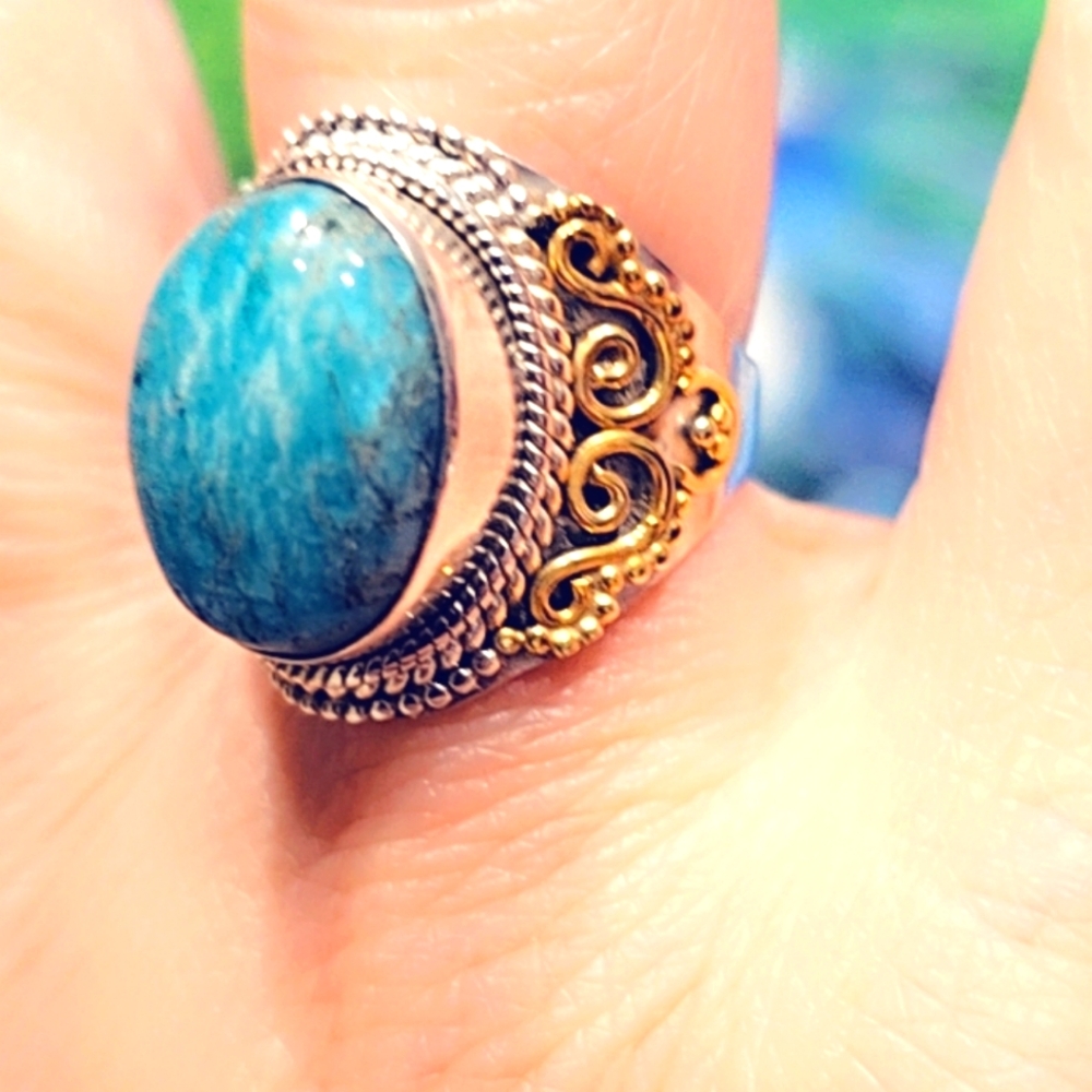 Custom Amazonite Boho Setting Sterling Silver Gem… - image 1